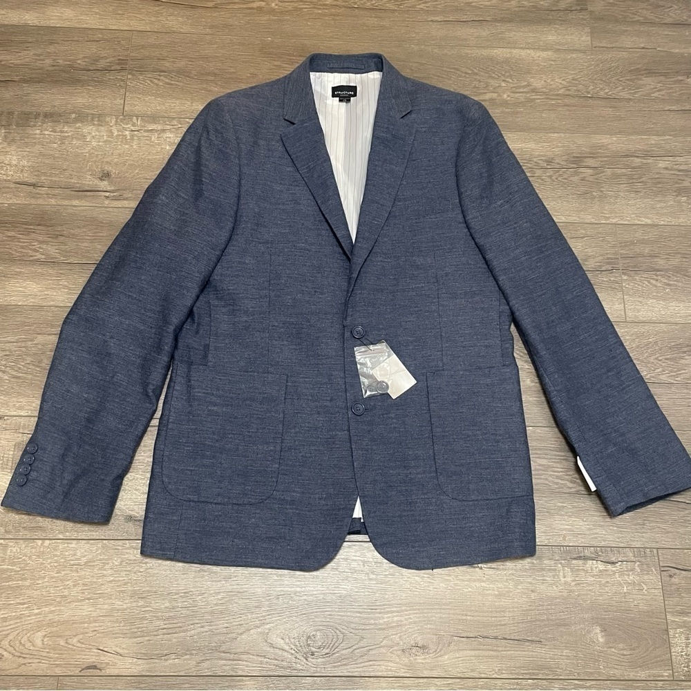 Structure Mens Modern Fit Sport Coat Blue Linen Blend Two Button Vented Sz L NWT